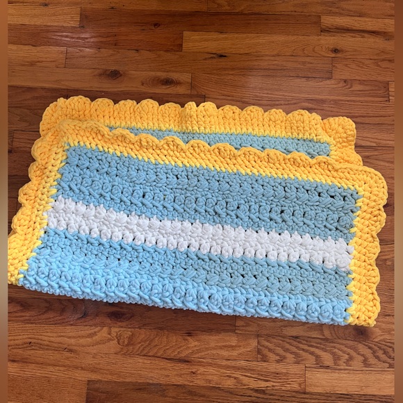 Handmade Crochet Blanket with Yellow Border - Picture 2 of 4